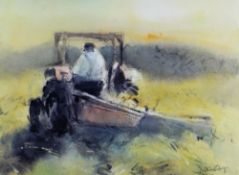 WILLIAM SELWYN limited edition (127/300) colour print - farmer on tractor signed fully in