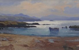 GARETH THOMAS oil on canvas - entitled verso 'Looking towards Snowdon from Anglesey', signed, 39 x