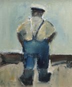WILL ROBERTS oil on board - standing figure, entitled verso 'The Boatman', signed verso with