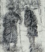 GORDON STUART crayon on paper - two ladies in conversation, signed, 25 x 22cms Provenance: estate of