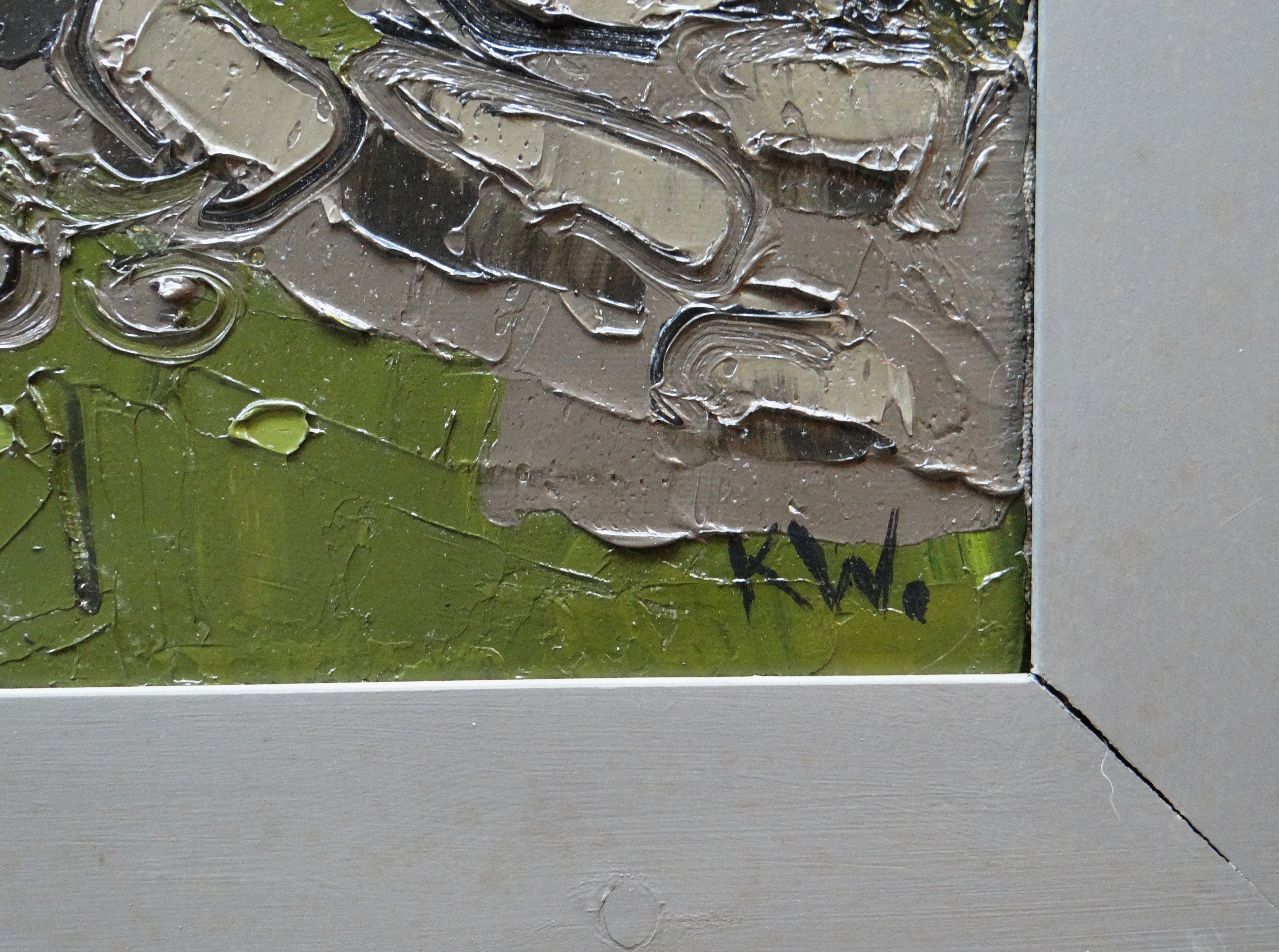 SIR KYFFIN WILLIAMS RA oil on canvas - Ynys Mon (Anglesey) landscape with farmer and dog walking - Image 3 of 4