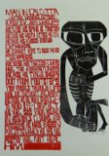 PAUL PETER PIECH two colour linocut poster - 'Man in Calcutta' (after Yannis Ritsos) a poem by