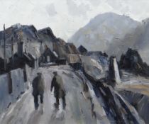 GARETH PARRY oil on canvas - north Wales (Bethesda possibly) street scene with two gentleman