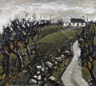 WILF ROBERTS oil on board - whitewashed cottage in a landscape with trees, signed and dated 1997, 45