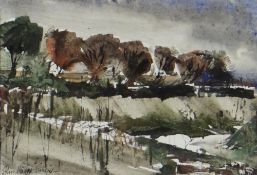 JOHN KNAPP-FISHER watercolour - landscape with trees, signed, 11.5 x 16cms Provenance: private