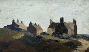 GWYN BROWN oil on board - entitled verso 'Cottages, Amlwch', signed, circa 1970s, 48 x 80cms