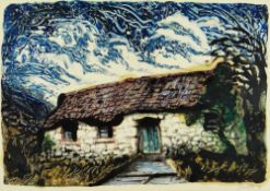 JOHN PETTS monoprint - Welsh cottage, signed in pencil and dated 1959, 29 x 41cms Provenance: