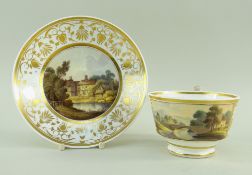 A SWANSEA PORCELAIN BREAKFAST CUP & SAUCER the cup of London shape with ogee handle, the cup painted