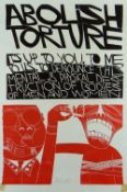 PAUL PETER PIECH two colour linocut poster - 'Abolish Torture', signed and dated 1987, 76 x 50cms