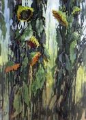 BRYAN JONES acrylic on paper - entitled verso 'Sunflowers 1', signed with initials, 45 x 32cms