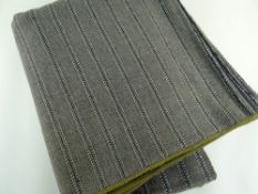 A TWO SECTION JOINED HEAVY WEIGHT ANTIQUE WELSH BLANKET having narrow multicoloured stripes to a