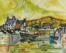 GWILYM PRICHARD mixed media possibly on linen - Irish landscape, entitled verso 'Cleggan', signed,
