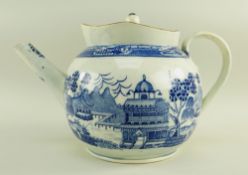 A BLUE & WHITE POTTERY PUNCH POT & COVER POSSIBLY UNRECORDED SWANSEA CAMBRIAN circa 1800, of bellied