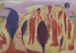 EVAN WALTERS oil on canvas - group of standing figures, unsigned, 37 x 52cms Provenance: private
