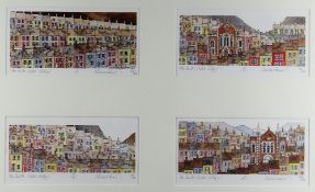 MICHAEL POWELL framed quartet of limited edition prints - South Wales valley scenes, signed and