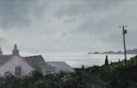 GARETH THOMAS watercolour - Pembrokeshire coast, entitled verso 'Cottage at Whitesands', signed