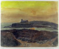 SIR KYFFIN WILLIAMS RA limited edition (111/150) colour print - Porth Cwyfan at sunset, signed fully