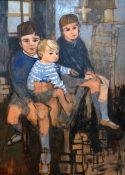 CLAUDIA WILLIAMS oil on board - group portrait of the artist's three sons, signed verso and dated