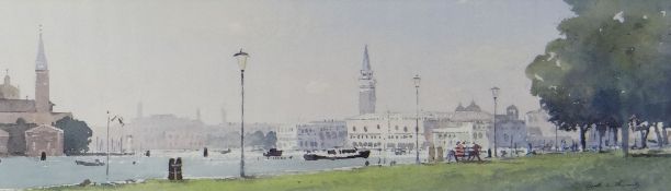 GARETH THOMAS watercolour - entitled verso on Attic Gallery Swansea label 'Venice from Rio del