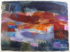 MARY LLOYD JONES mixed media - landscape, entitled verso on Martin Tinney gallery label 'Rhosdir',