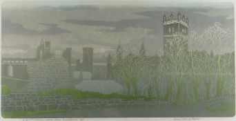 BERNARD GREEN test print linocut - entitled in pencil 'St. David's Cathedral, Winter Dawn,