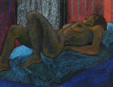 CLAUDIA WILLIAMS pastel - study of a reclining female nude, entitled verso 'Looking Towards the