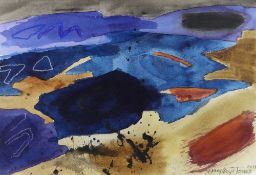 MARY LLOYD JONES watercolour - silver lead mine and landscape, entitled verso on Martin Tinney