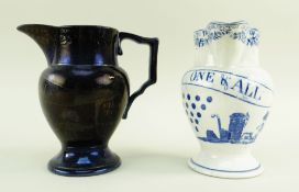 AN EXCEPTIONALLY RARE SWANSEA PEARLWARE JUG OF CORNISH INTEREST circa 1813, underglaze blue