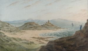 JAMES WILCOX (1785-1865) watercolour - entitled 'The Mumbles Light and Bracelet Bay, South Wales',