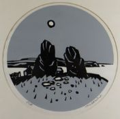 SIR KYFFIN WILLIAMS RA limited edition (113/500) two colour linocut of circular format - ancient