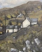 WILF ROBERTS oil on canvas - Ynys Mon landscape with houses, entitled verso on Attic Gallery,