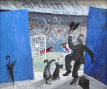 NICK HOLLY acrylic on canvas - final goal, Real Madrid v Cardiff City European Cup 1971, entitled