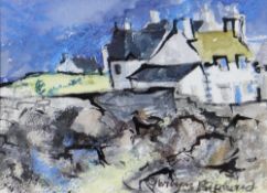 GWILYM PRICHARD mixed media - entitled verso 'Rocks and Boat', signed, 13 x 18cms Provenance: