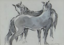 WILLIAM SELWYN watercolour - two standing ponies, signed, 5.5 x 5.75cms Provenance: private