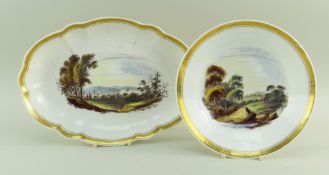 TWO SWANSEA PORCELAIN DISHES DECORATED IN LANDSCAPES BY GEORGE BEDDOWS comprising fluted oval