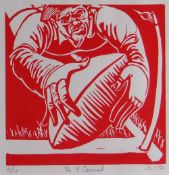 JAMES DONOVAN limited edition (8/10) linocut - rugby player scoring a try, entitled 'Yn y Gornel',
