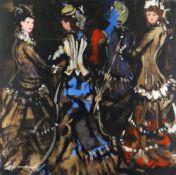 DONALD MCINTYRE mixed media - study of four ladies, 'Belle Demoiselles', signed in full and with