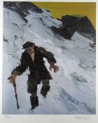 SIR KYFFIN WILLIAMS RA limited edition (78/150) colour print - farmer in snow, signed fully in