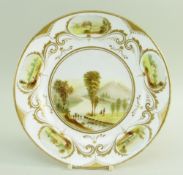 A PORCELAIN PLATE DECORATED & INITIALLED BY WILLIAM WESTON YOUNG of circular form, having five
