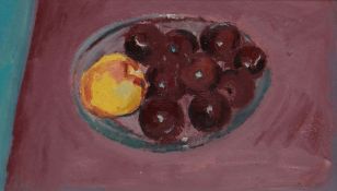 GORDON STUART oil on board - still life of fruit in a bowl, 24 x 42cms Provenance: estate of Mair