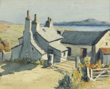 GWILYM PRICHARD early watercolour - whitewashed coastal farm, titled verso in pencil 'Llyn