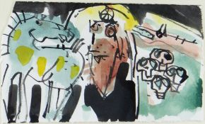 WILLIAM BROWN mixed media on paper - entitled verso 'Venus of Blaengwynfi / Mari Lwyd', dated