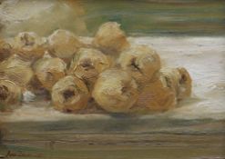 IVOR DAVIES oil on board - entitled verso 'Fifteen Quinces XII', signed and dated 1987, 29.5 x 38cms