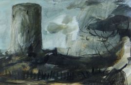 CLIVE HICKS-JENKINS gouache - entitled verso on Attic Gallery Swansea label 'Easter Road', 15 x 22.