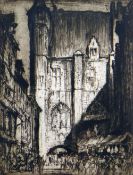 SIR FRANK BRANGWYN RA drypoint etching - entitled 'Fish Market Bruges', signed in pencil, 42 x 32cms