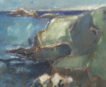 WILL ROBERTS oil on canvas - entitled verso 'Gower Coastline, 1983', signed verso, 50 x 59cms