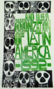 PAUL PETER PIECH two colour linocut poster - relating to the USA colonisation of Latin America,