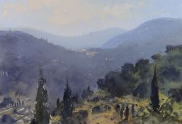 GARETH THOMAS pastel and watercolour - titled verso 'Near Claviers - Evening', signed, 25 x 37cms