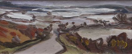 DAVID LLOYD GRIFFITH oil on panel - winter landscape with lane, entitled verso 'Dyffryn Ogwen',