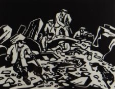SIR KYFFIN WILLIAMS RA Gwasg Gregynog linocut - entitled 'Hunting the Fox', 30 x 38cms Provenance: